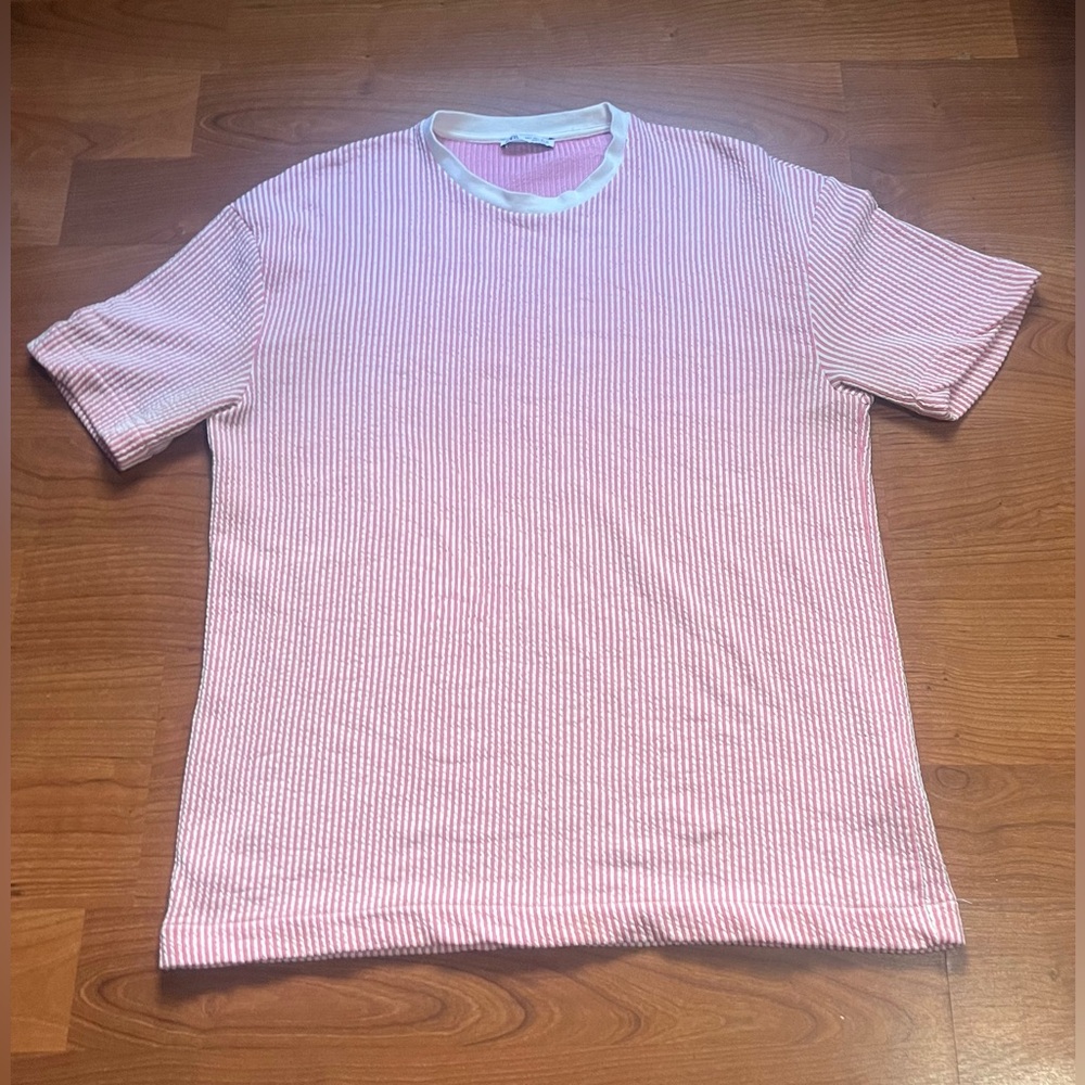 ZARA Mens textured striped short sleeve shirt